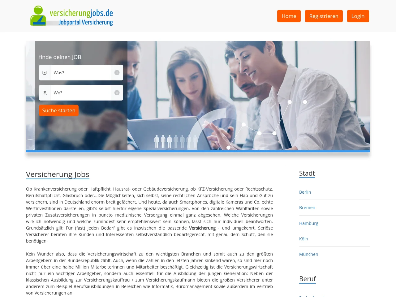 versicherungjobs.de job board platform screenshot showing job search interface