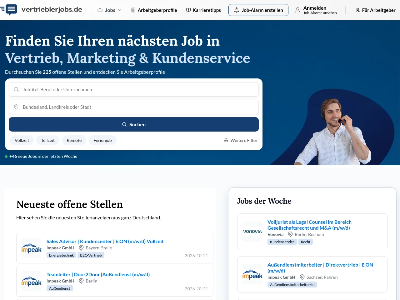 Vertrieblerjobs screenshot Vertrieblerjobs job board platform screenshot showing job search interface
