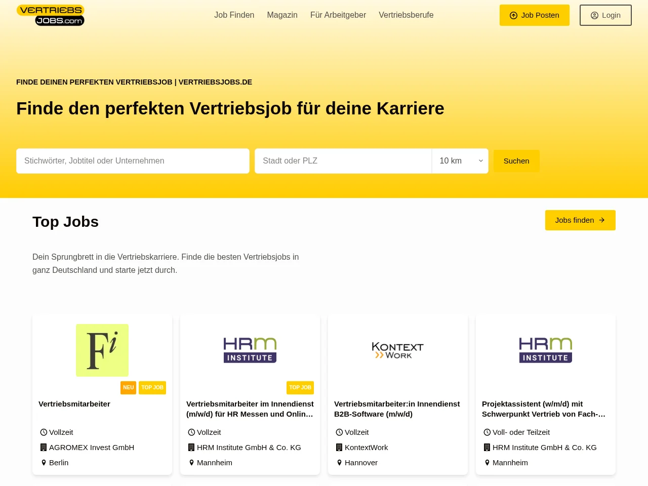 Vertriebsjobs.de screenshot Vertriebsjobs.de job board platform screenshot showing job search interface