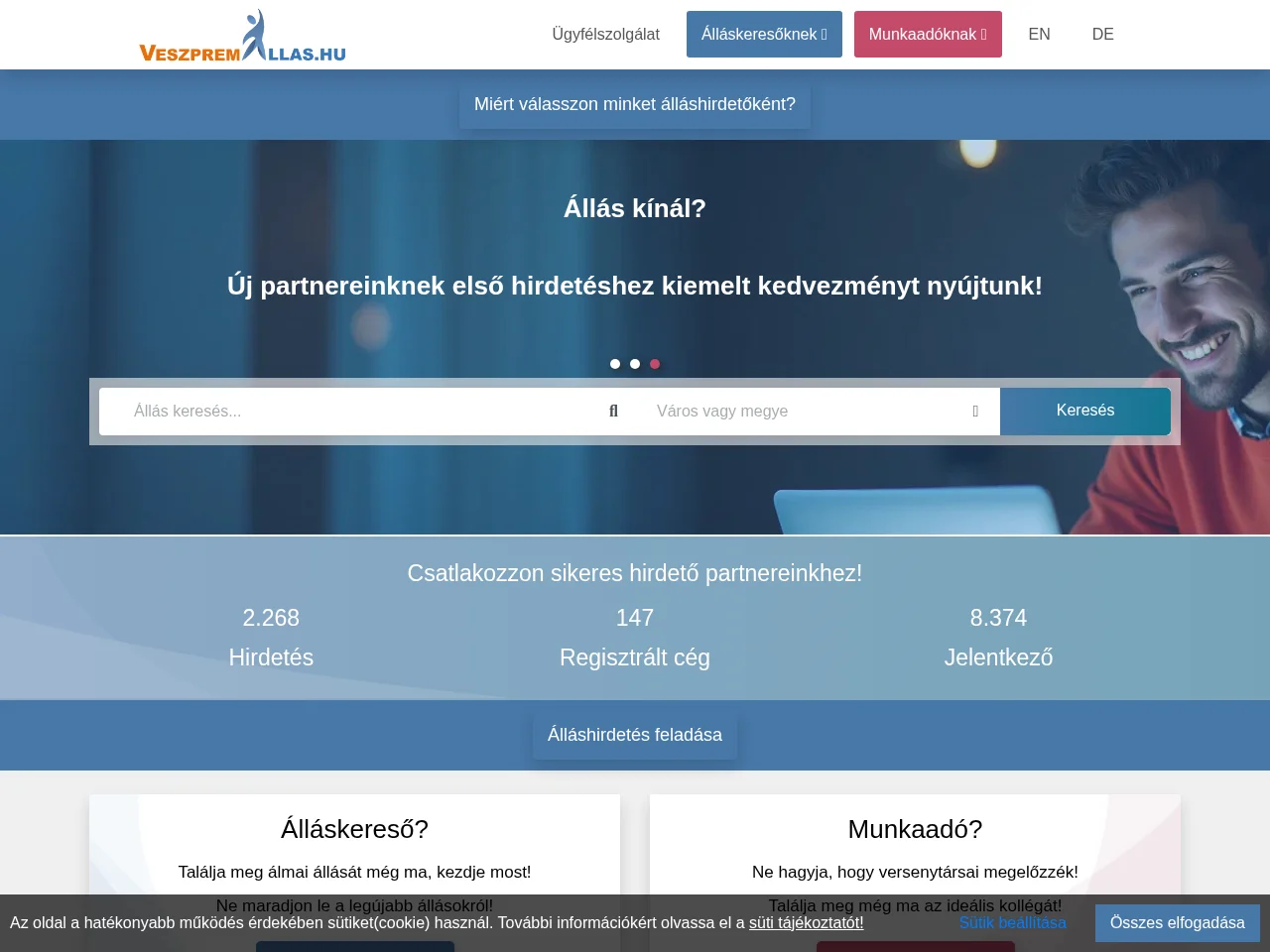 Veszprém Állás job board platform screenshot showing job search interface