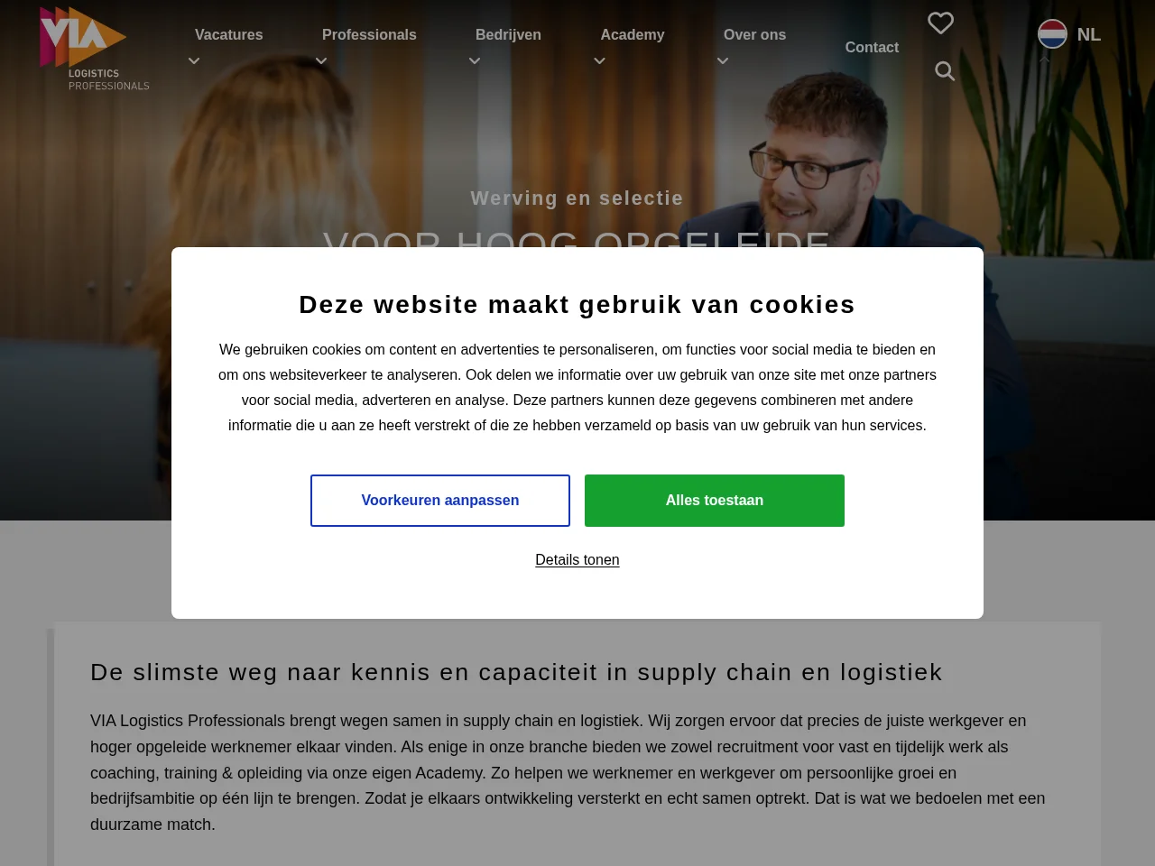 VIA Logistics job board platform screenshot showing job search interface