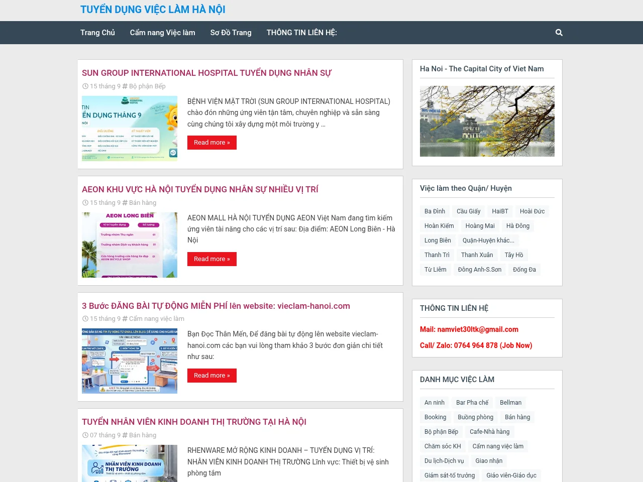 vieclam-hanoi.com job board platform screenshot showing job search interface