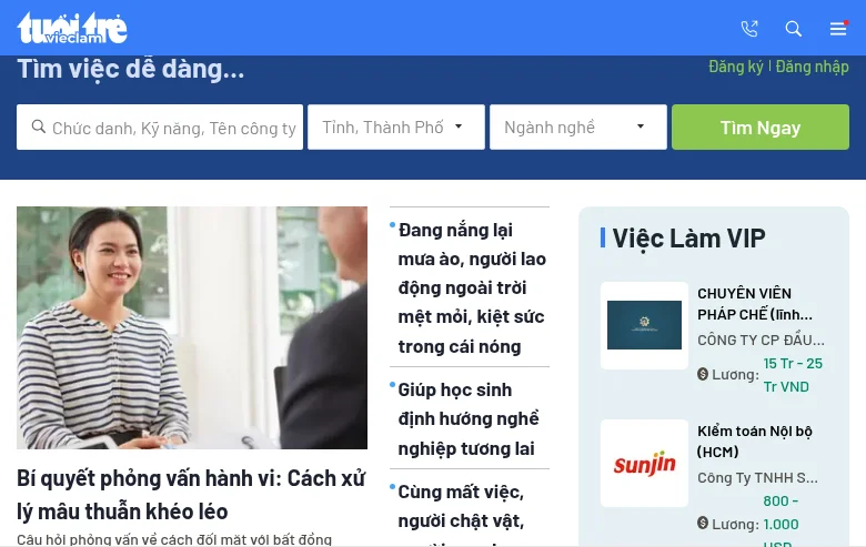 CareerViet job board platform screenshot showing job search interface