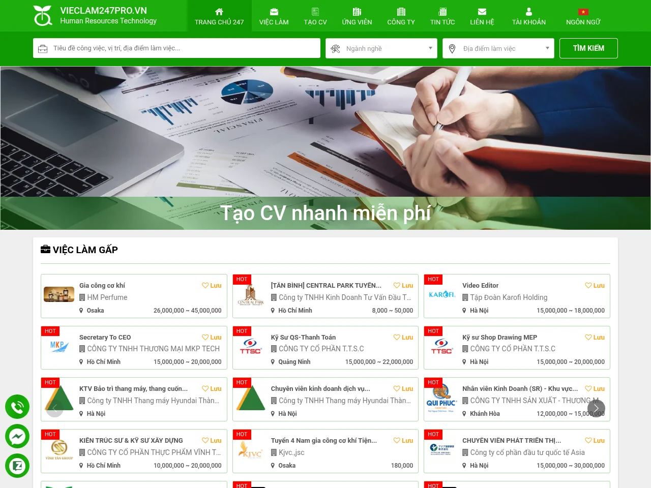 Vieclam247pro screenshot Vieclam247pro job board platform screenshot showing job search interface