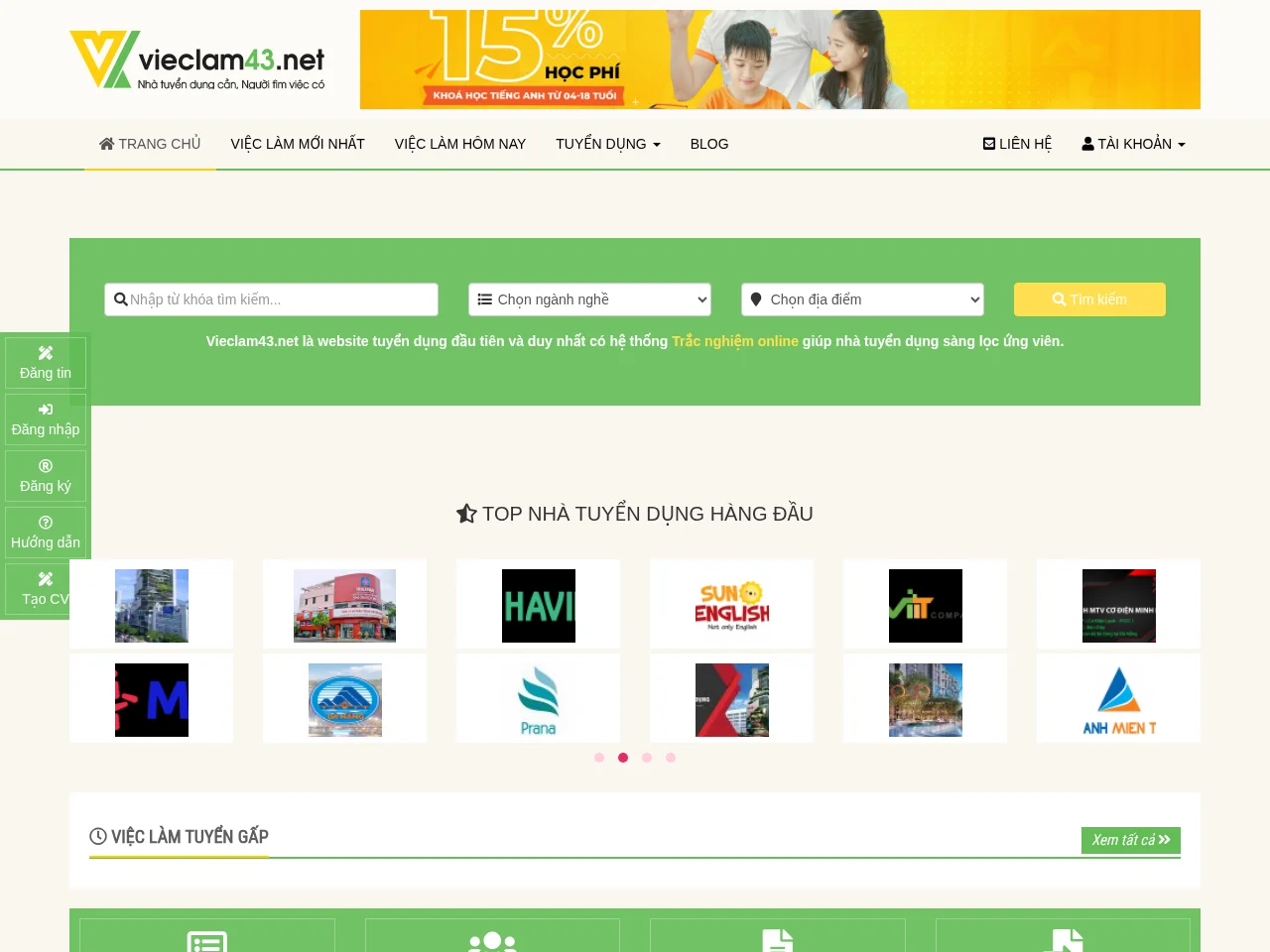 Vieclam43.net screenshot Vieclam43.net job board platform screenshot showing job search interface