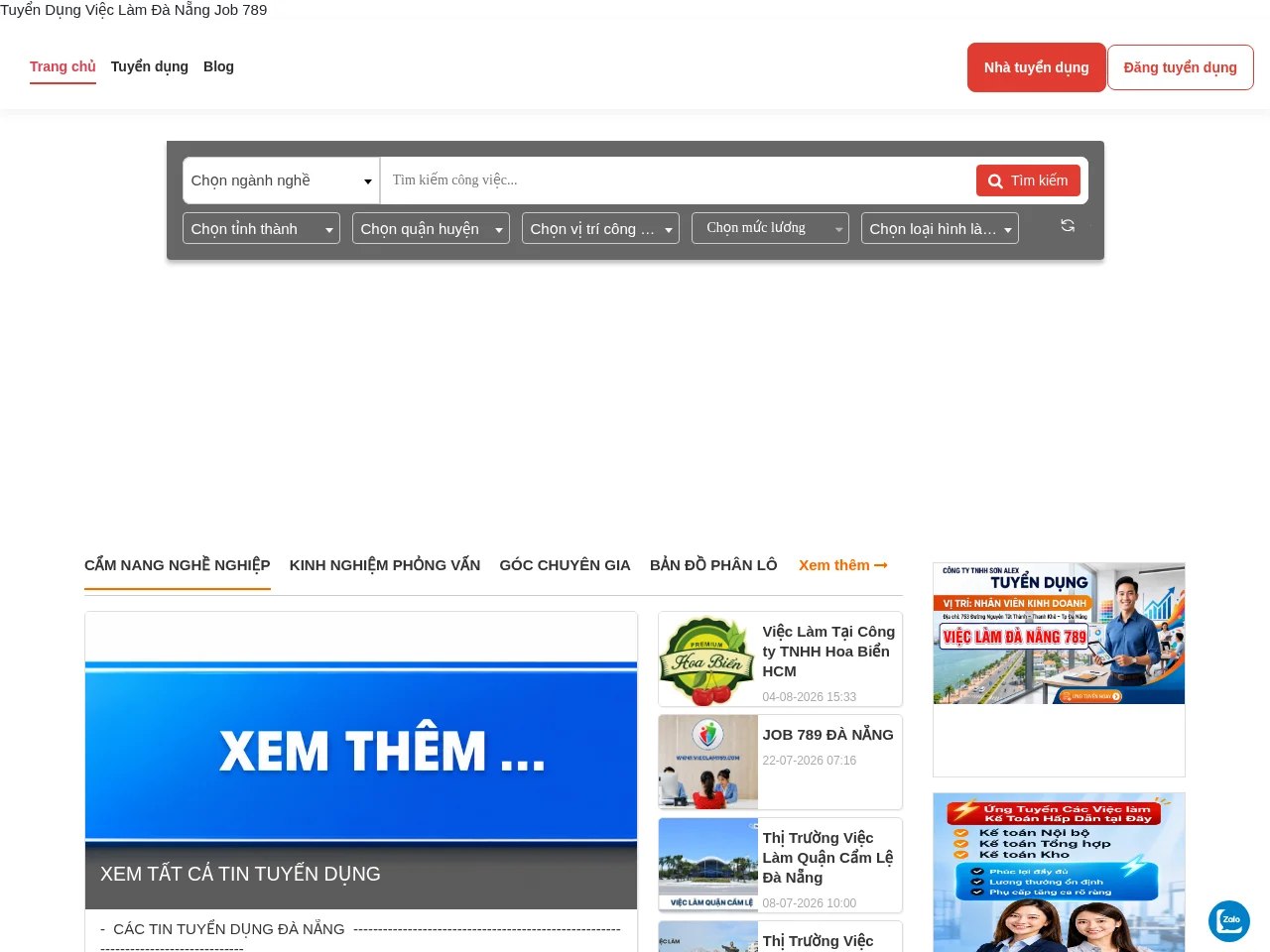 Việc Làm Đà Nẵng 789 job board platform screenshot showing job search interface