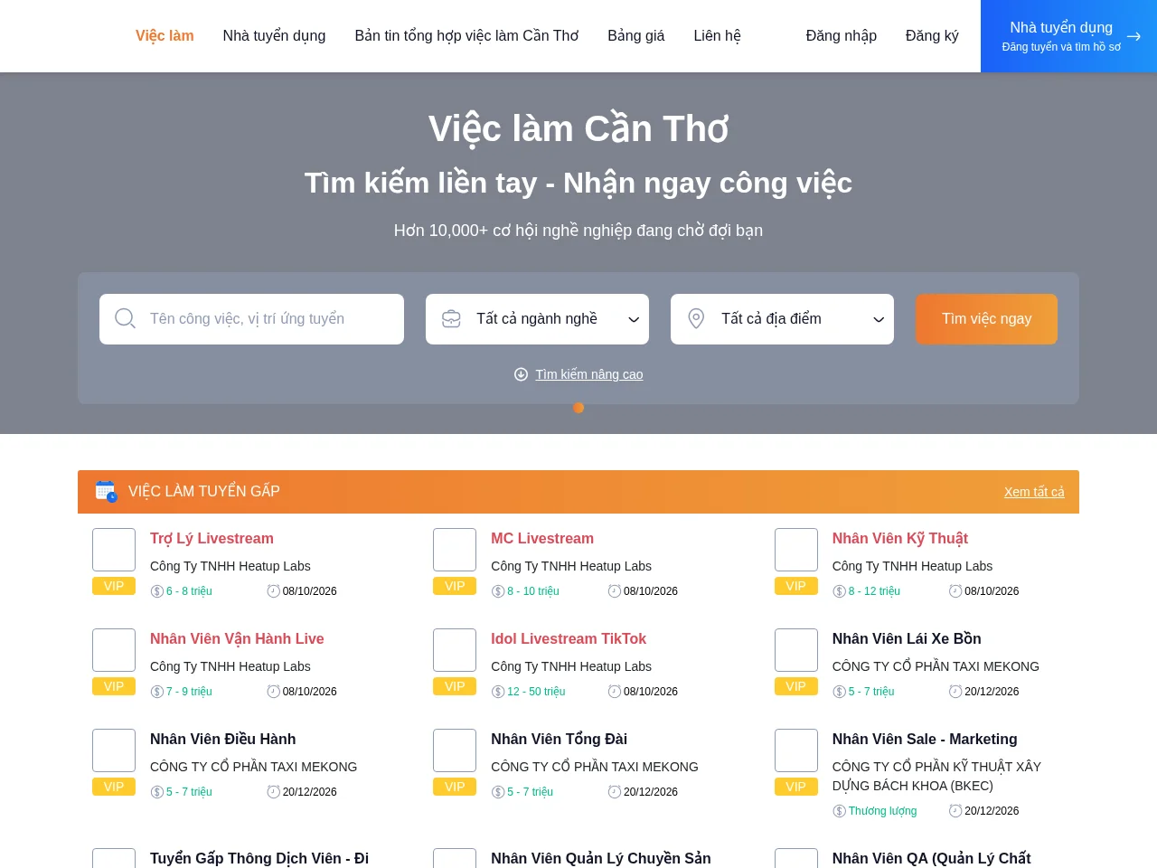 Việc làm Cần Thơ screenshot Việc làm Cần Thơ job board platform screenshot showing job search interface