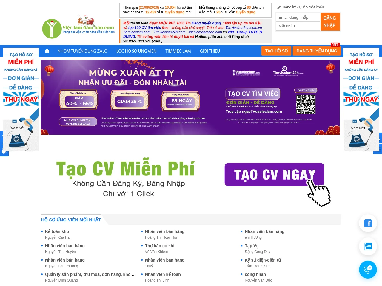 Việc làm đảm bảo.com job board platform screenshot showing job search interface