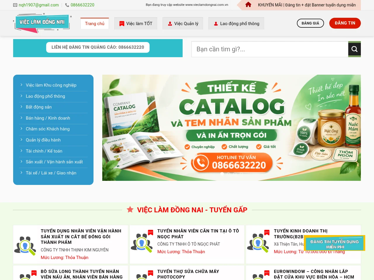Việc Làm Đồng Nai job board platform screenshot showing job search interface