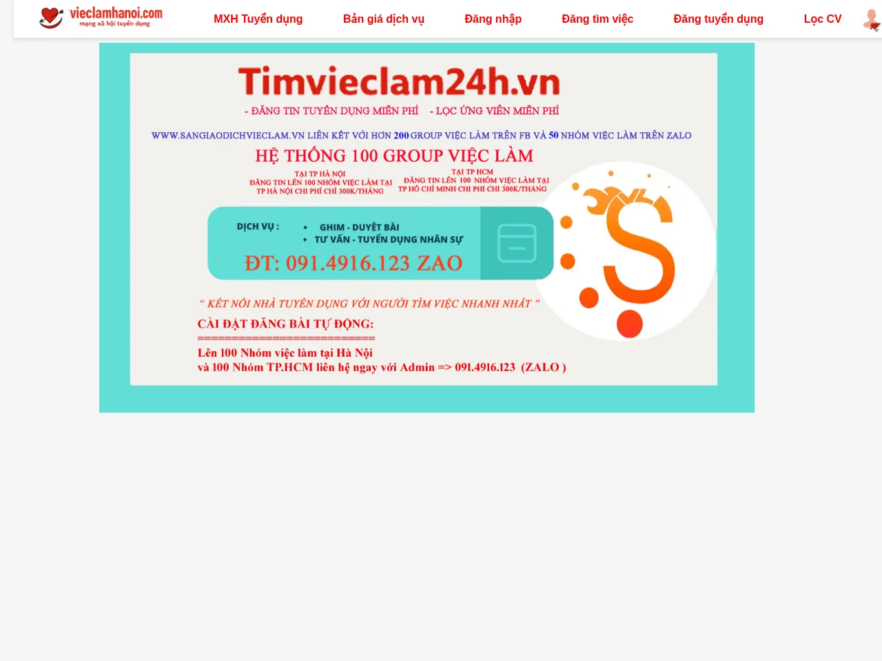 vieclamhanoi.com job board platform screenshot showing job search interface