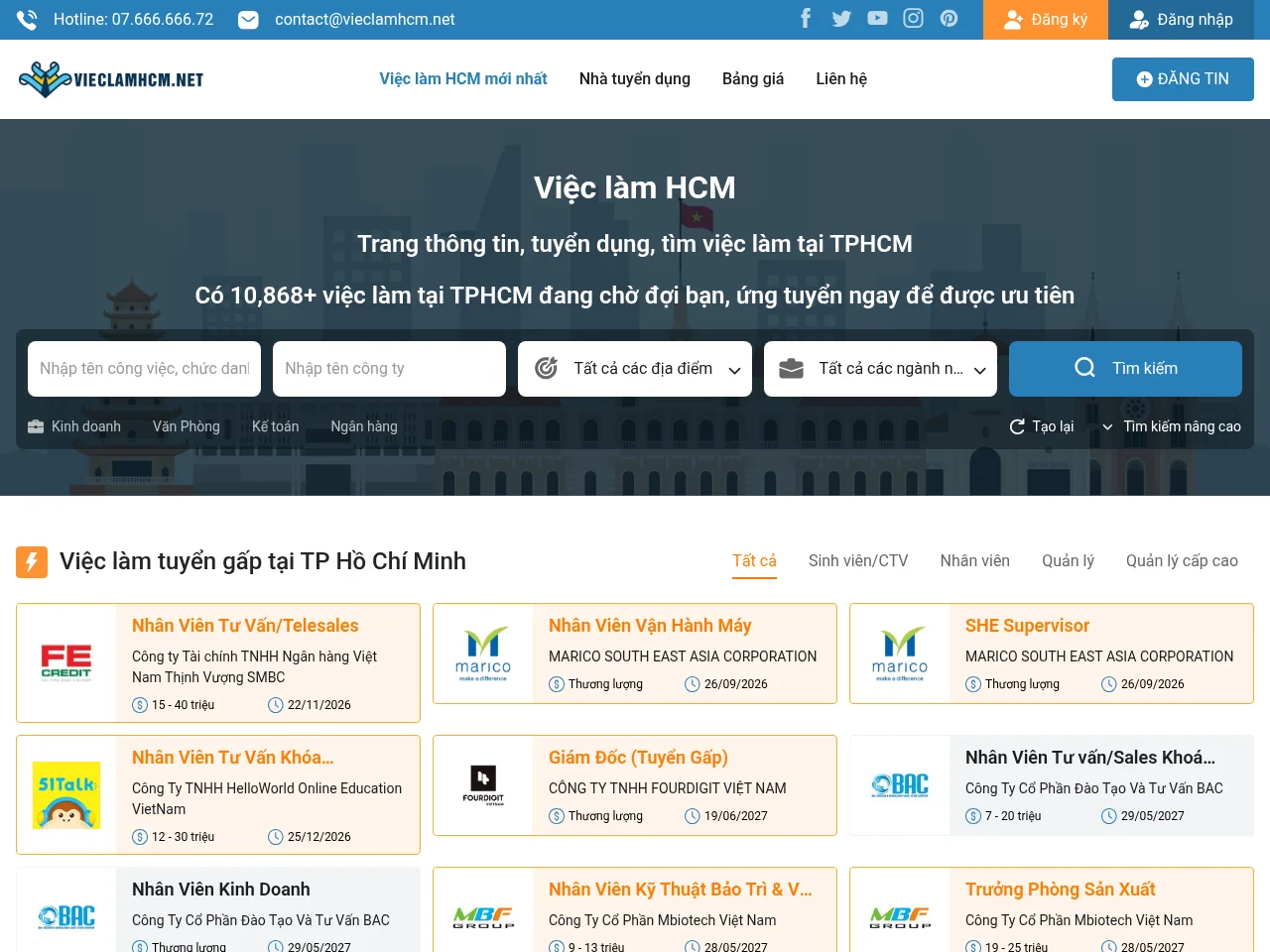Việc làm HCM screenshot Việc làm HCM job board platform screenshot showing job search interface