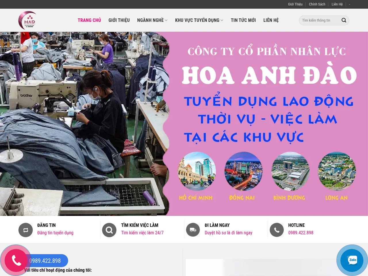 CÔNG TY CỔ PHẦN NHÂN LỰC HOA ANH ĐÀO screenshot CÔNG TY CỔ PHẦN NHÂN LỰC HOA ANH ĐÀO job board platform screenshot showing job search interface