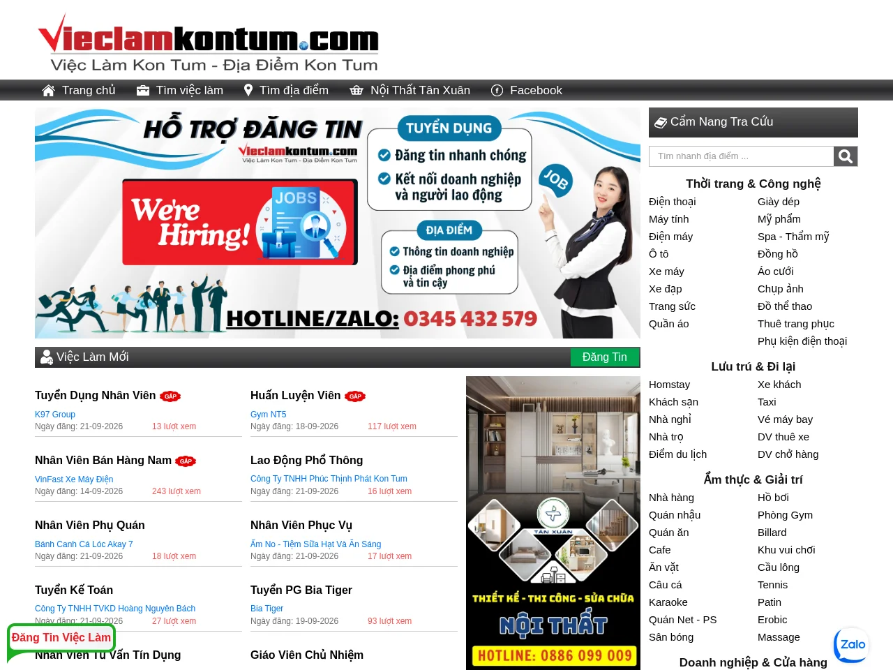 Việc Làm Kon Tum job board platform screenshot showing job search interface