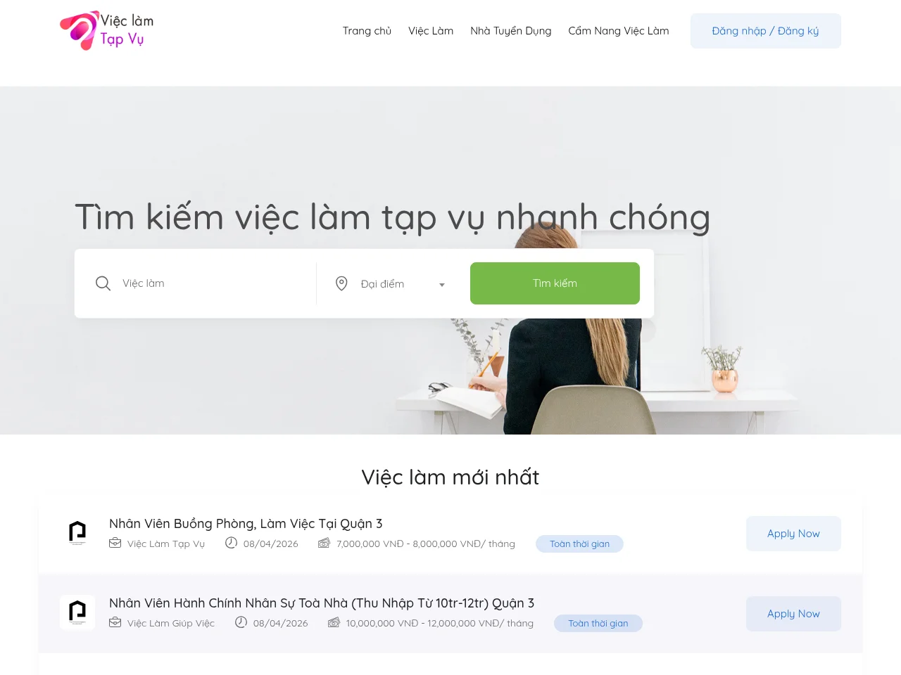 Vieclamtapvu job board platform screenshot showing job search interface