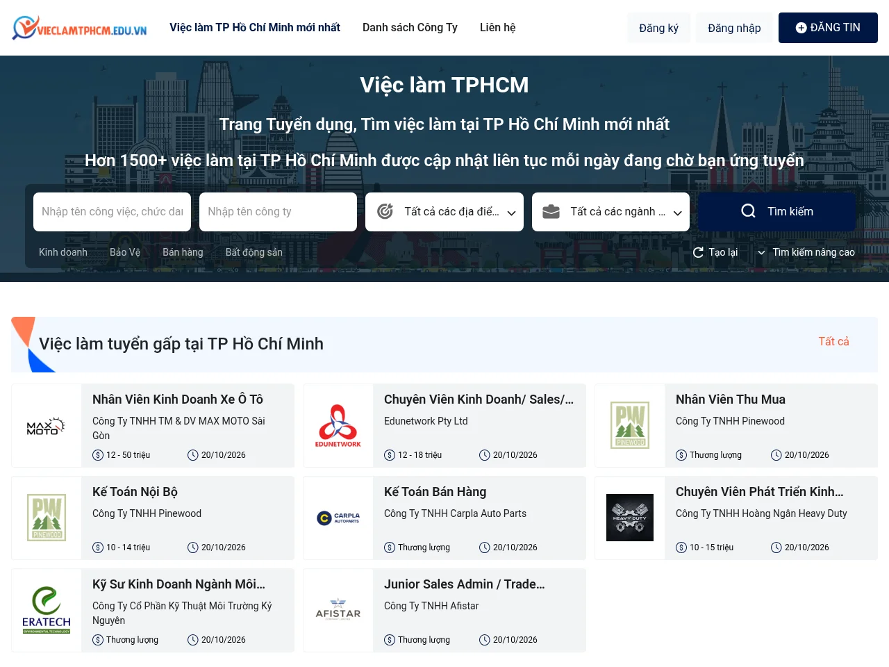 Vieclamtphcm.edu.vn screenshot Vieclamtphcm.edu.vn job board platform screenshot showing job search interface