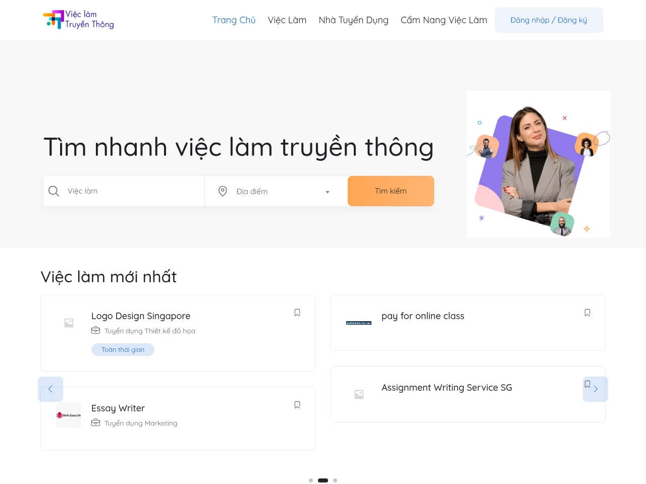 vieclamtruyenthong.com job board platform screenshot showing job search interface