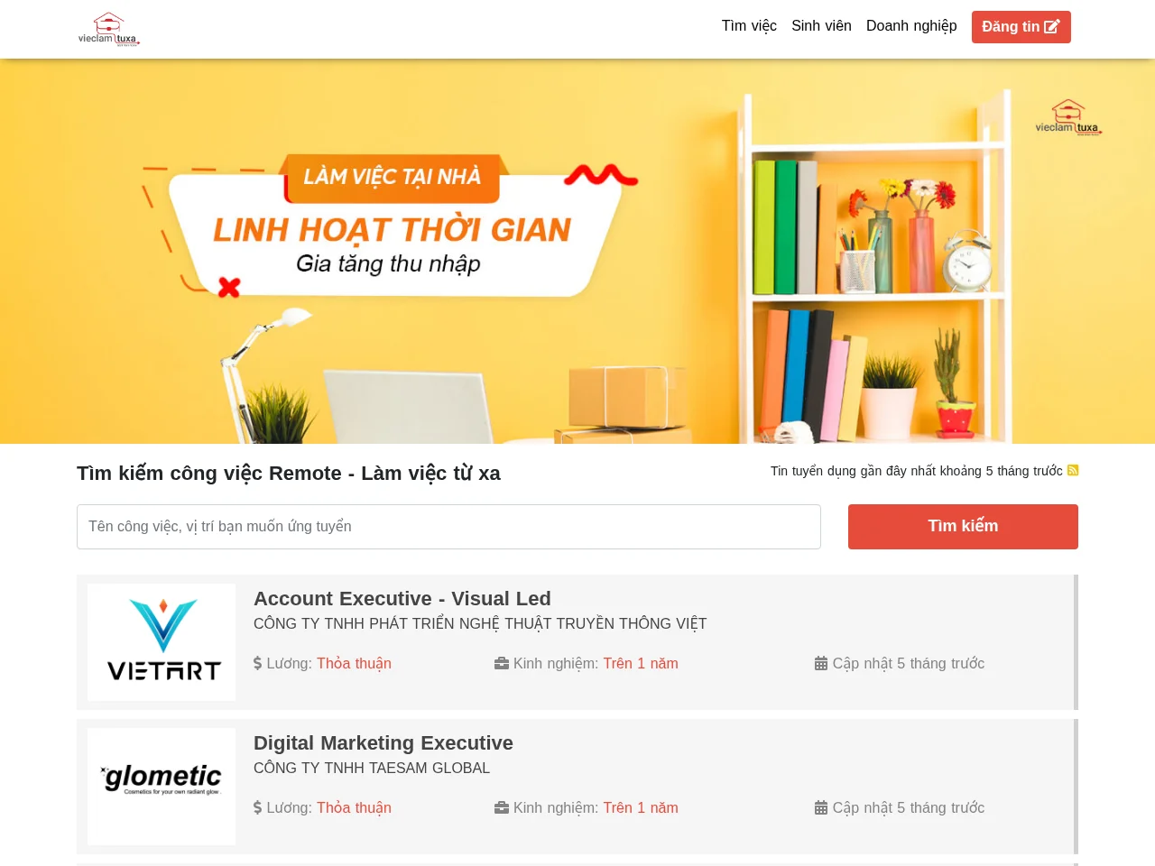 ViecMarketing job board platform screenshot showing job search interface