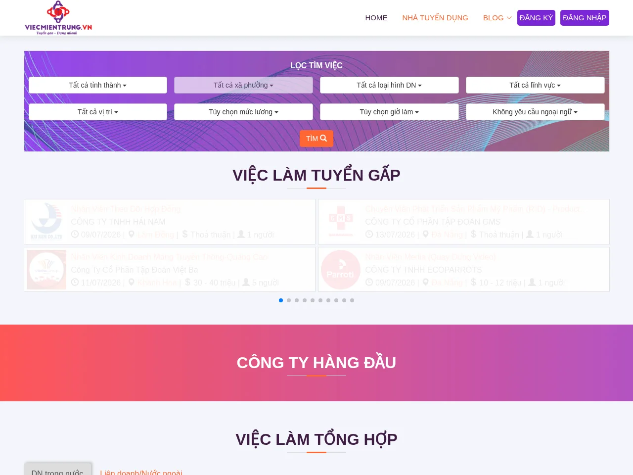 VIỆC MIỀN TRUNG screenshot VIỆC MIỀN TRUNG job board platform screenshot showing job search interface
