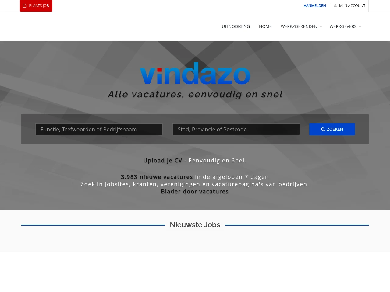 VINDAZO job board platform screenshot showing job search interface