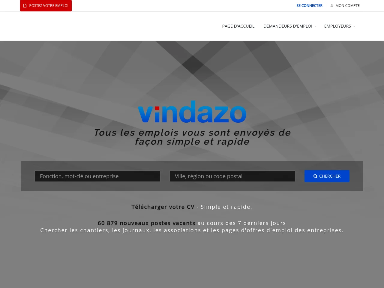 VINDAZO job board platform screenshot showing job search interface