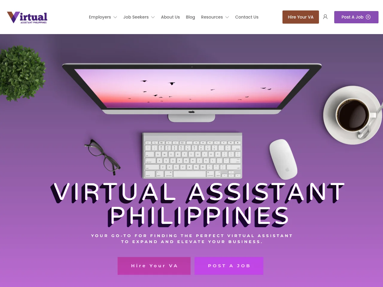 Virtual Assistant Philippines job board platform screenshot showing job search interface