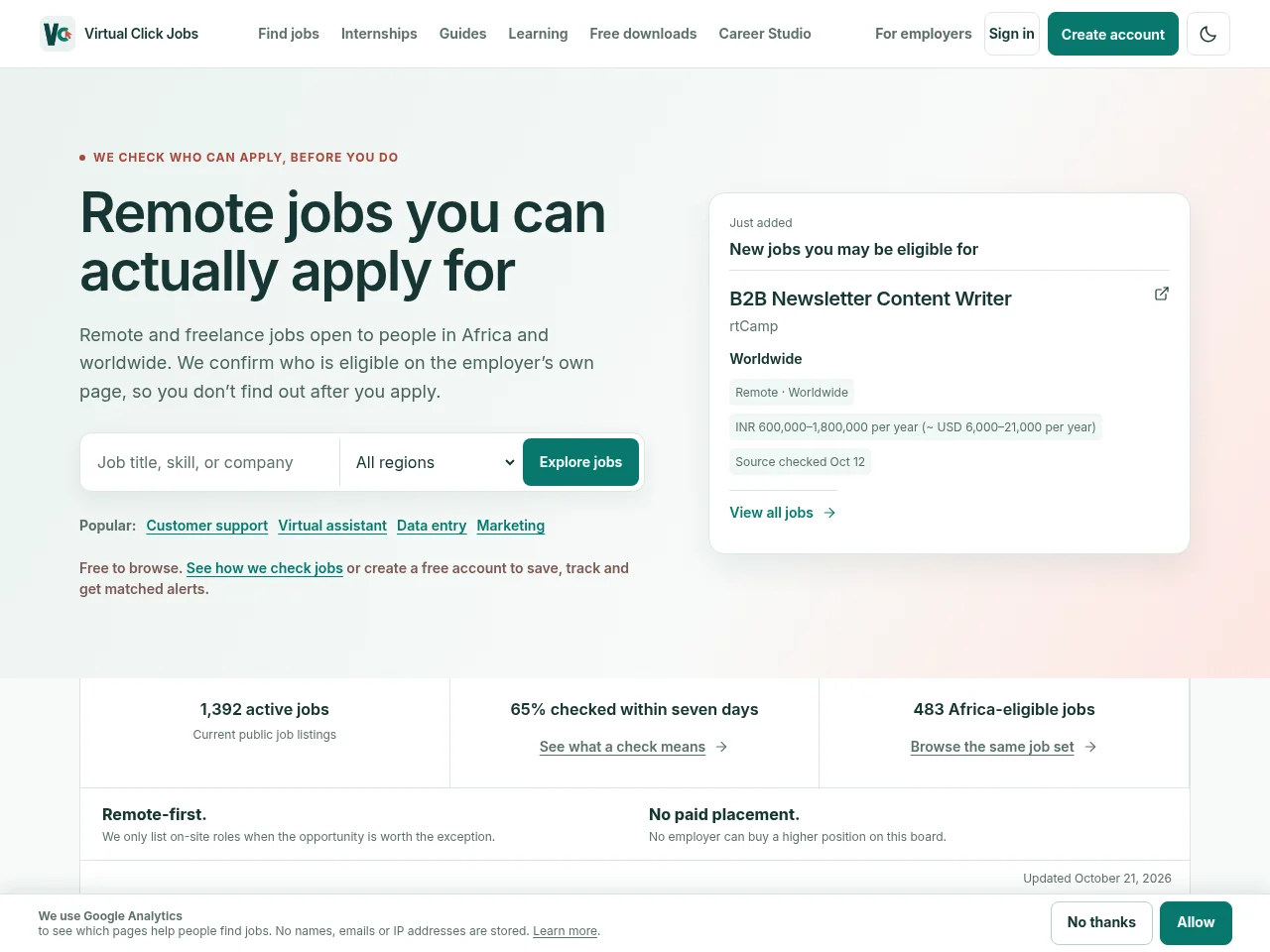 Virtual Click Jobs screenshot Virtual Click Jobs website screenshot