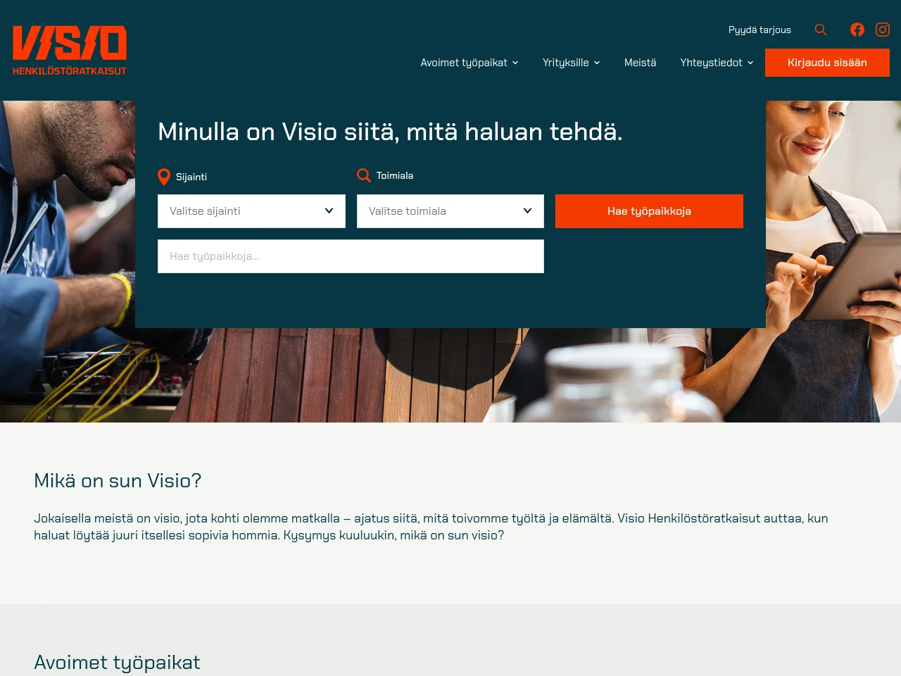 Visio Henkilöstöratkaisut job board platform screenshot showing job search interface