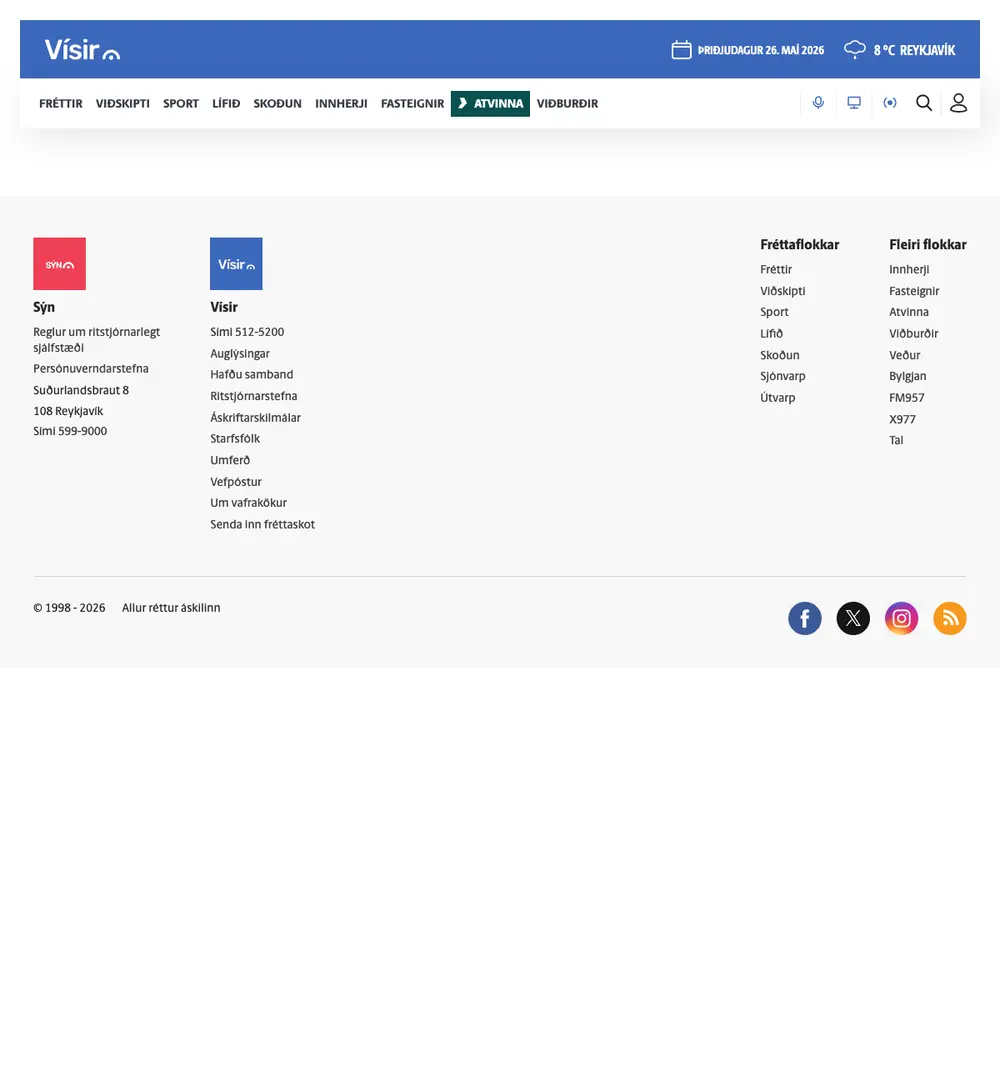 Vísir job board platform screenshot showing job search interface