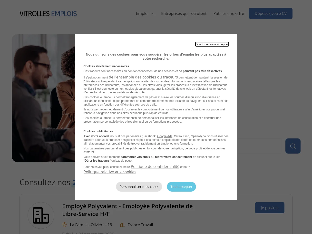 Vitrolles Emplois job board platform screenshot showing job search interface