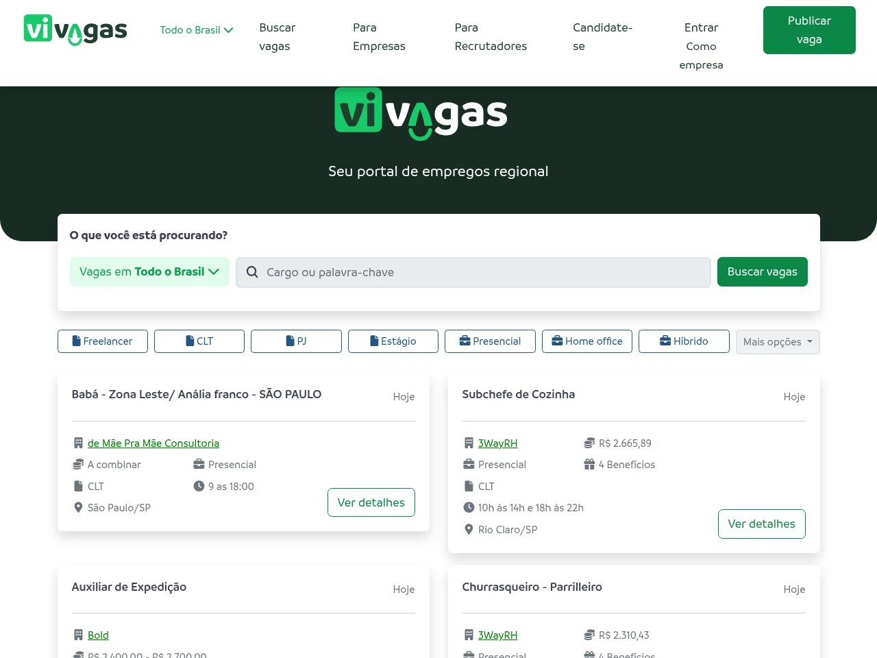 Vivagas screenshot Vivagas job board platform screenshot showing job search interface
