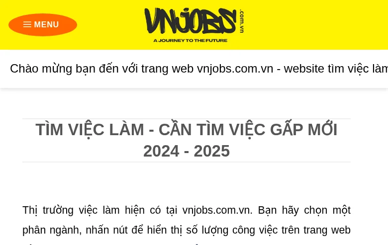 vnjobs.com.vn job board platform screenshot showing job search interface