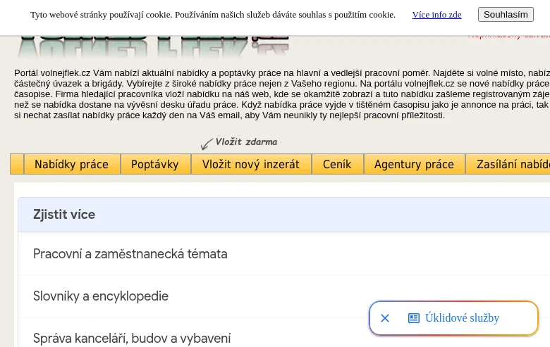 volnejflek.cz screenshot volnejflek.cz job board platform screenshot showing job search interface