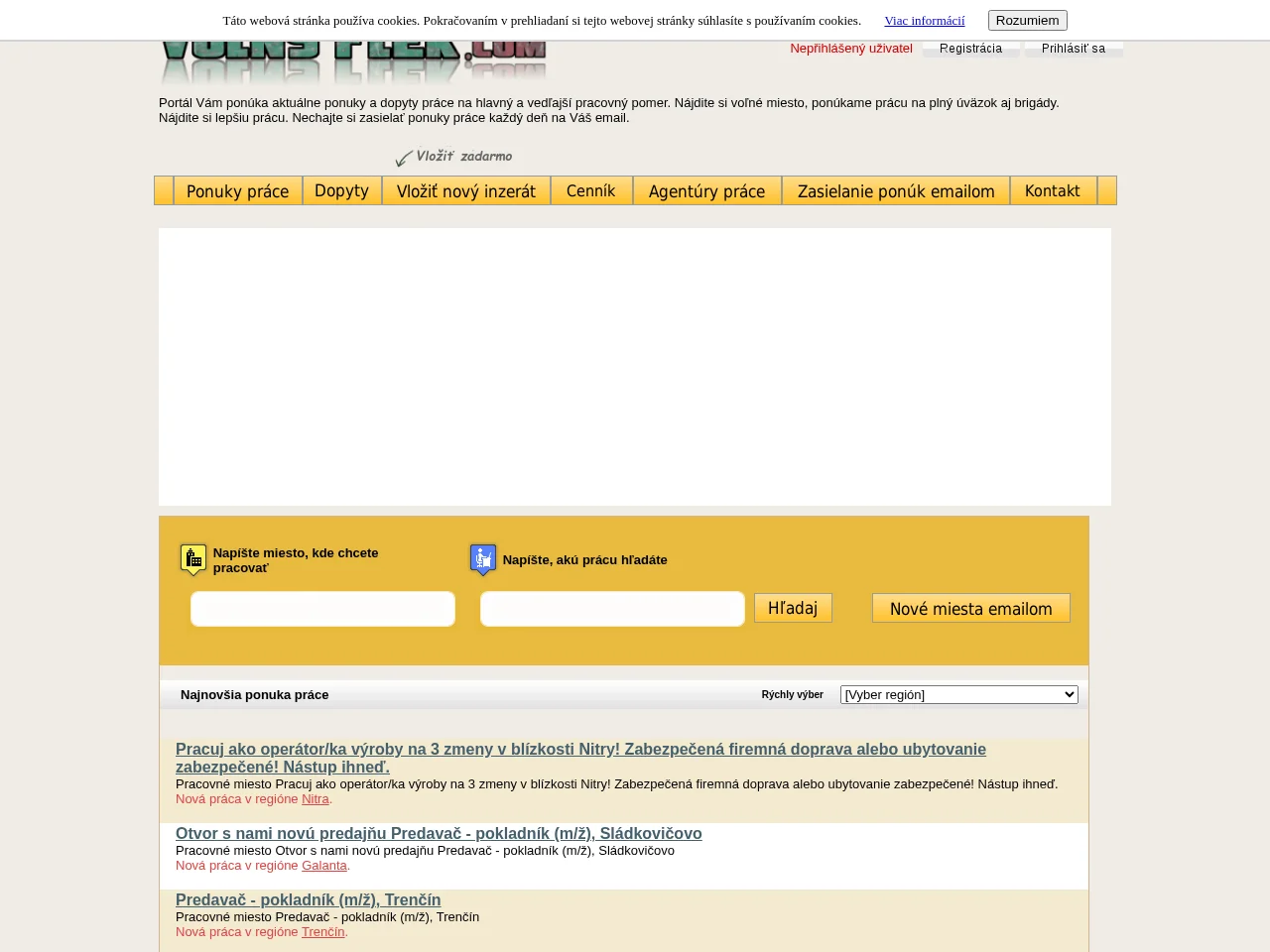 volnyflek.com job board platform screenshot showing job search interface