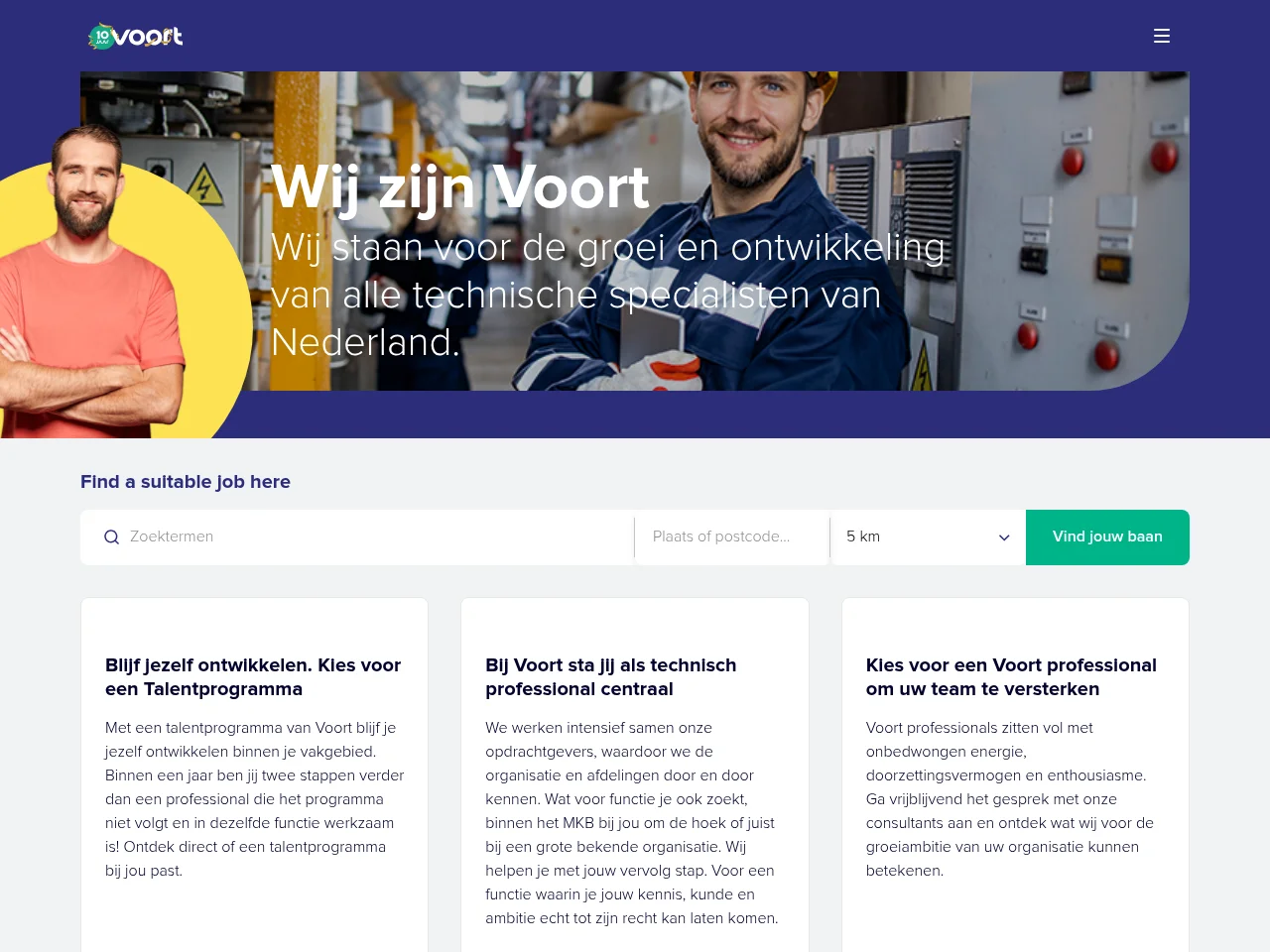 Voort job board platform screenshot showing job search interface