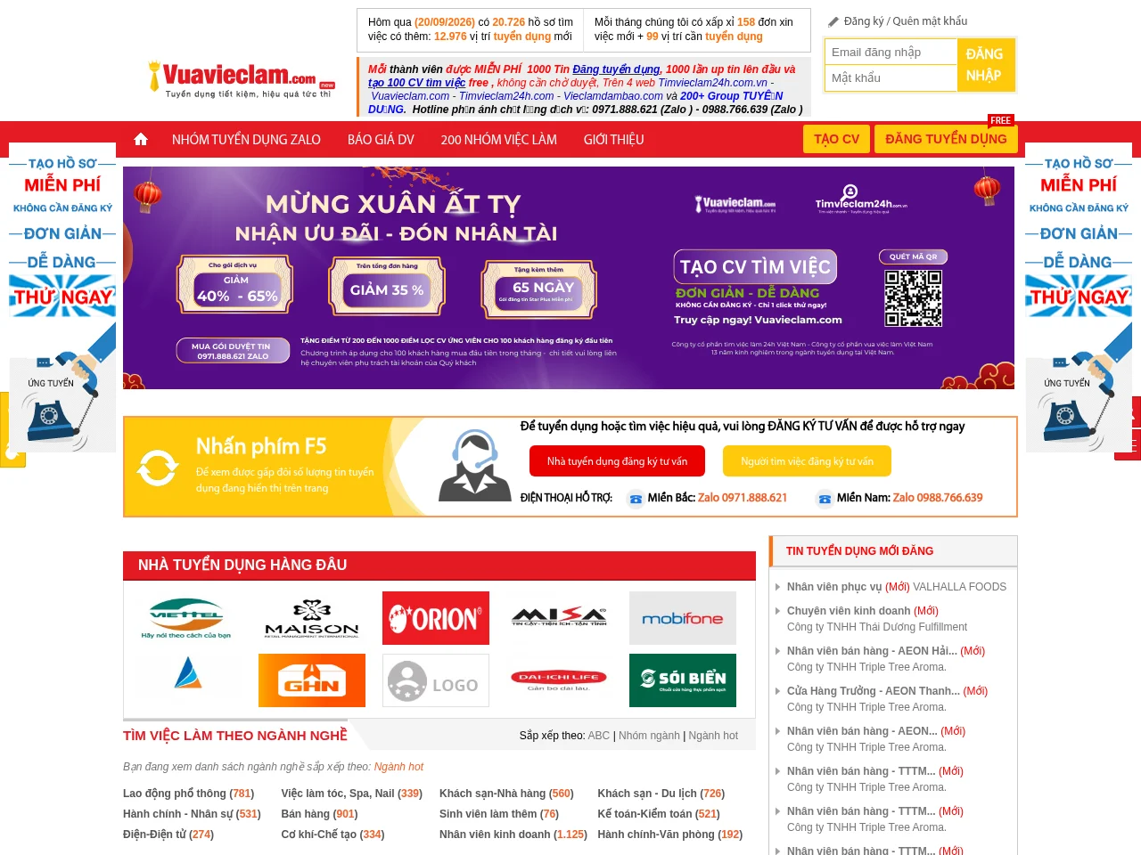 Vua việc làm job board platform screenshot showing job search interface