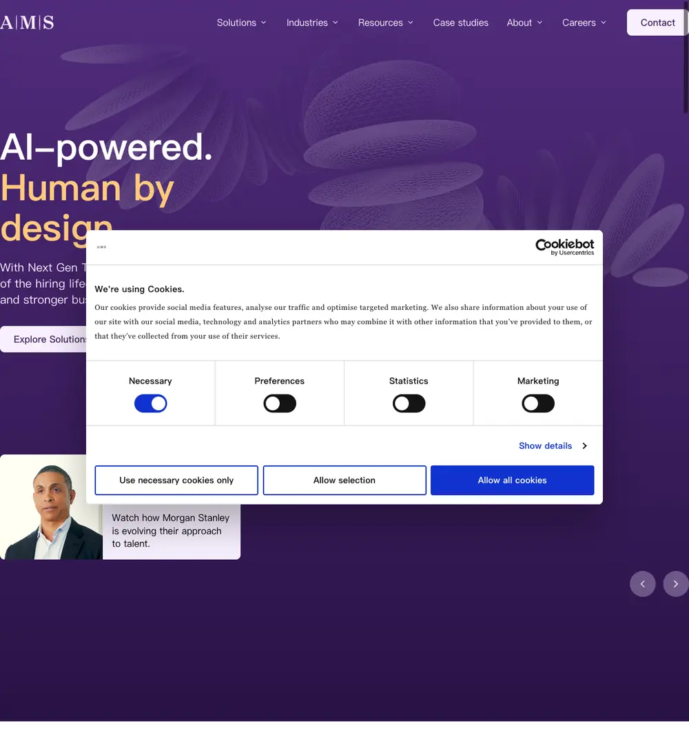 AMS job board platform screenshot showing job search interface