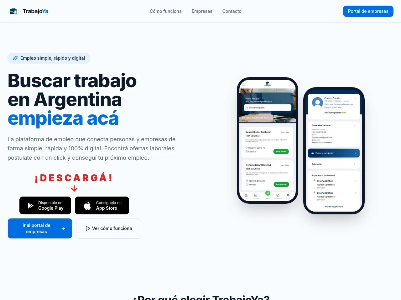TrabajoYa website screenshot