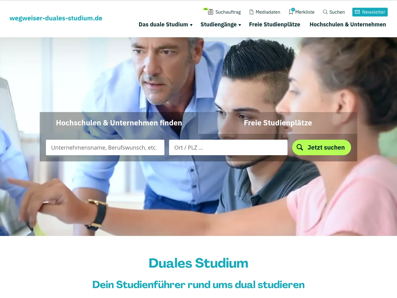 Wegweiser Duales Studium screenshot Wegweiser Duales Studium job board platform screenshot showing job search interface