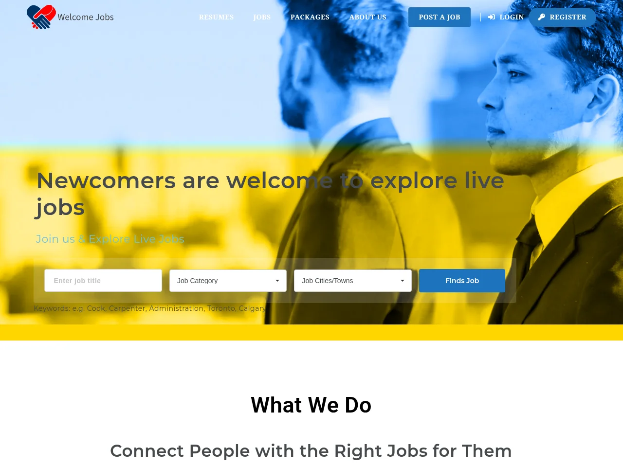 Welcome Jobs job board platform screenshot showing job search interface