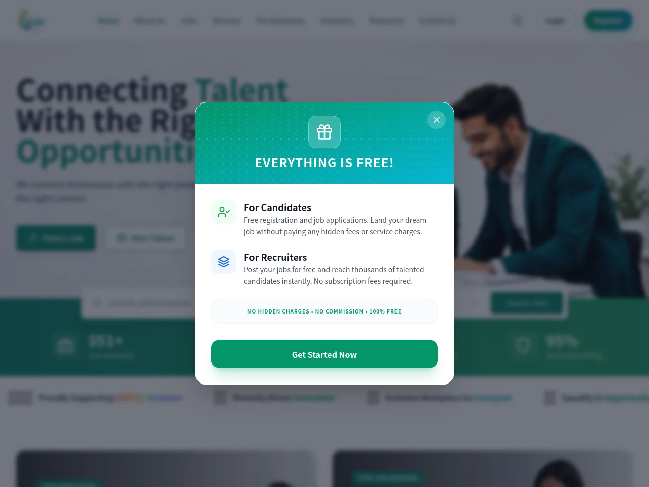 Welcome To Hire job board platform screenshot showing job search interface