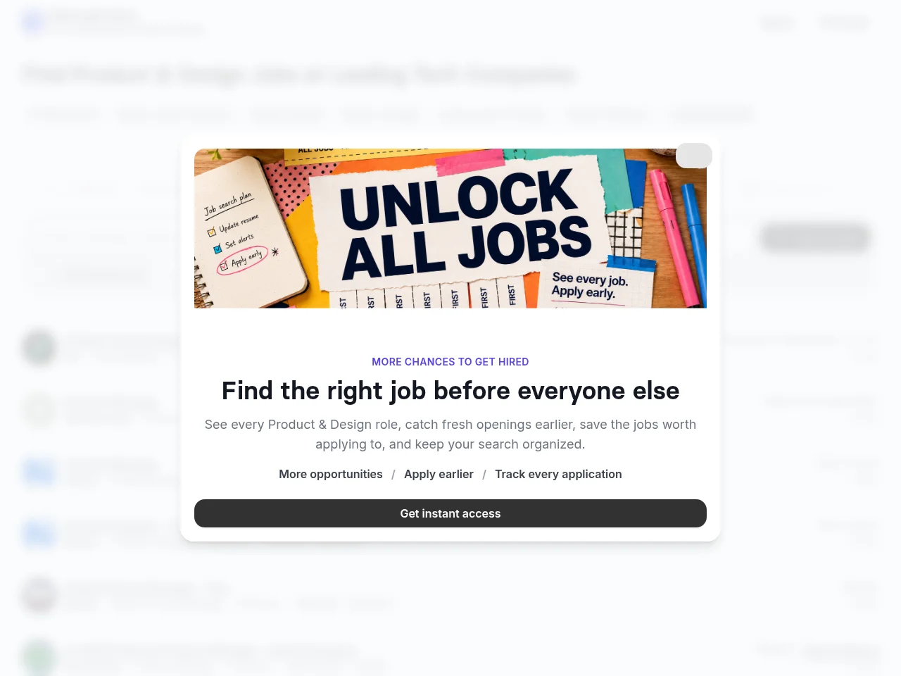 WeLoveProduct job board platform screenshot showing job search interface