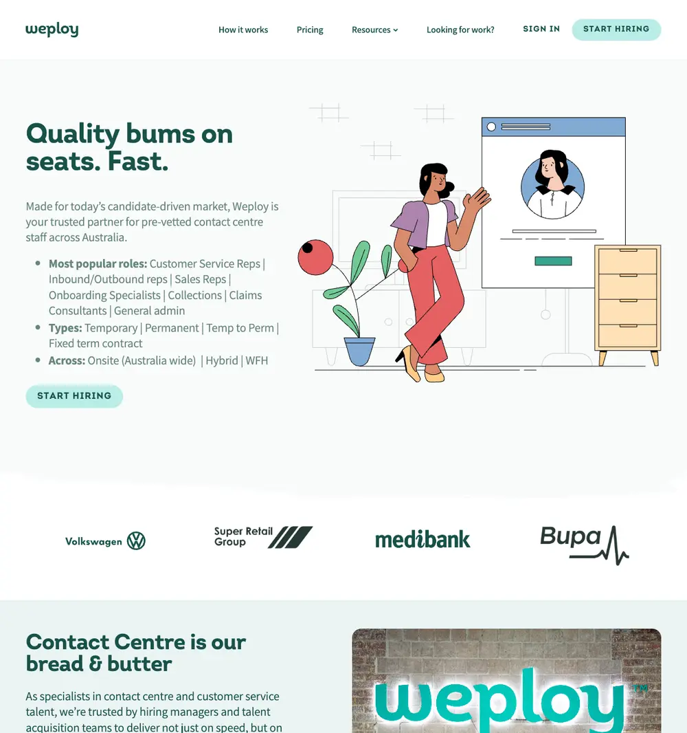 Weploy job board platform screenshot showing job search interface