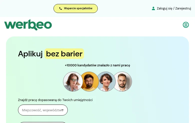 Werbeo job board platform screenshot showing job search interface