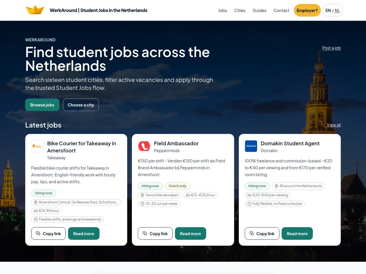 WerkAround screenshot WerkAround job board platform screenshot showing job search interface