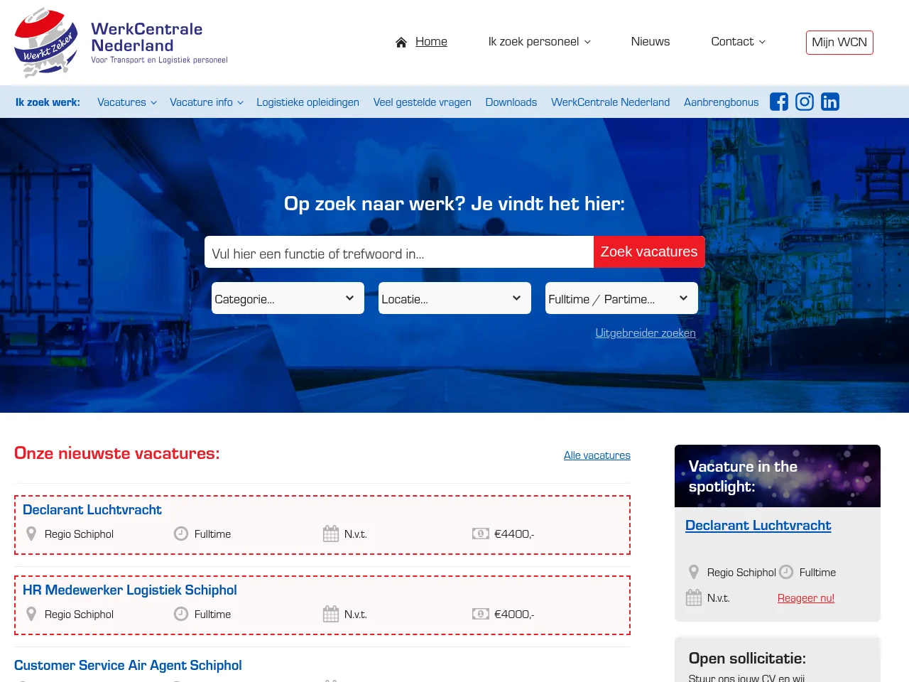 WerkCentrale Nederland job board platform screenshot showing job search interface