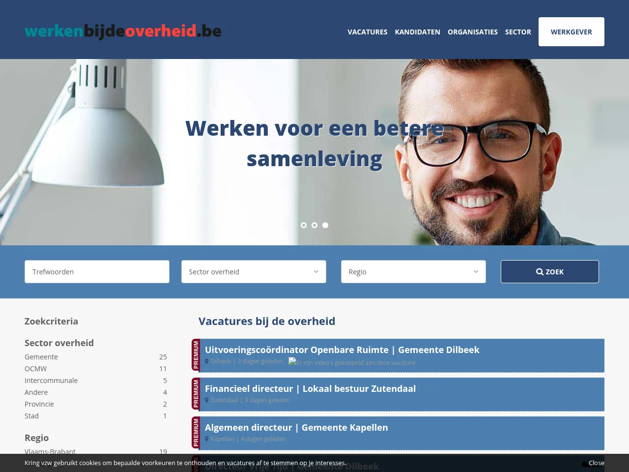 Werken bij de overheid screenshot Werken bij de overheid job board platform screenshot showing job search interface