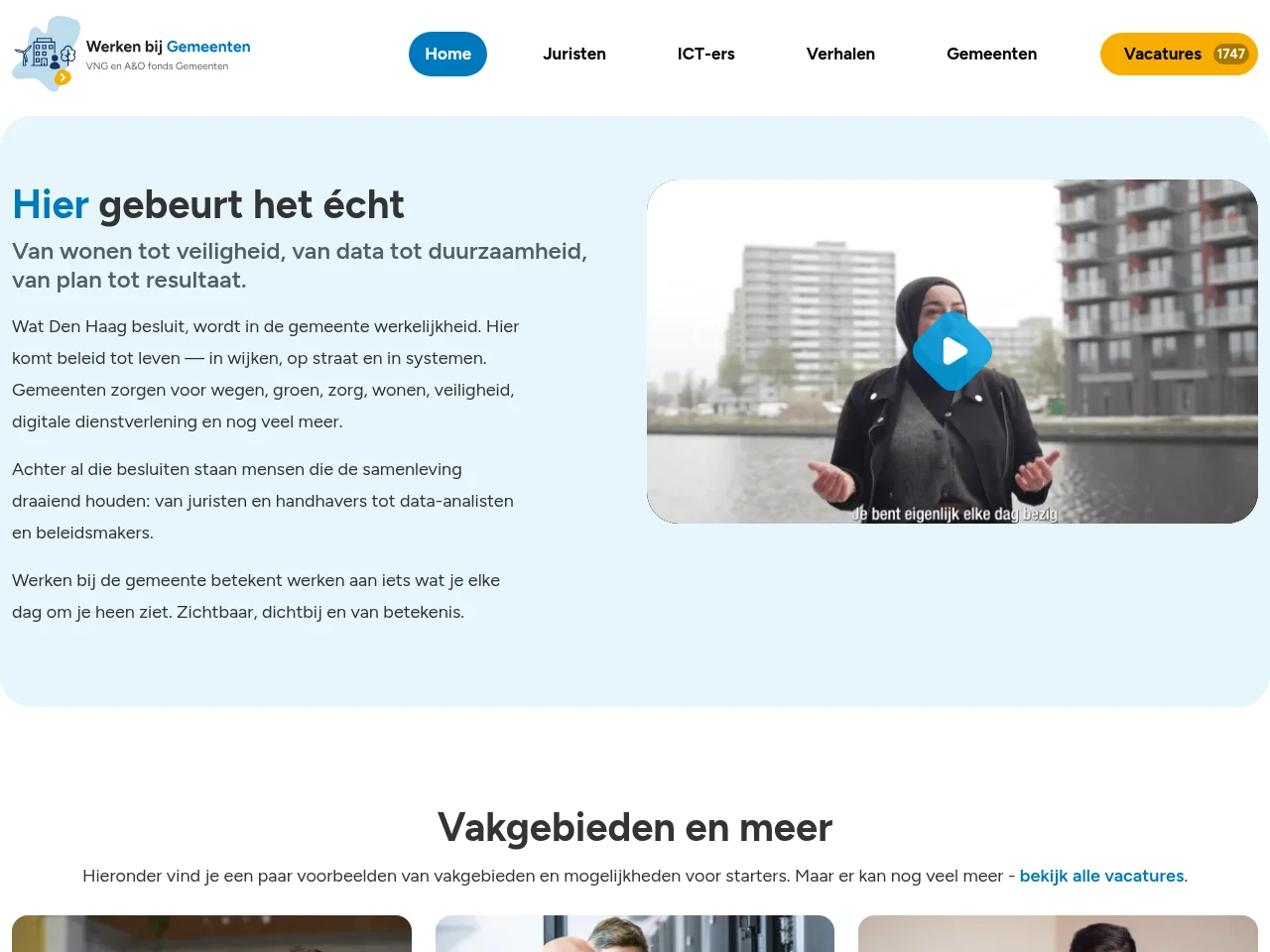 Werken bij gemeenten job board platform screenshot showing job search interface