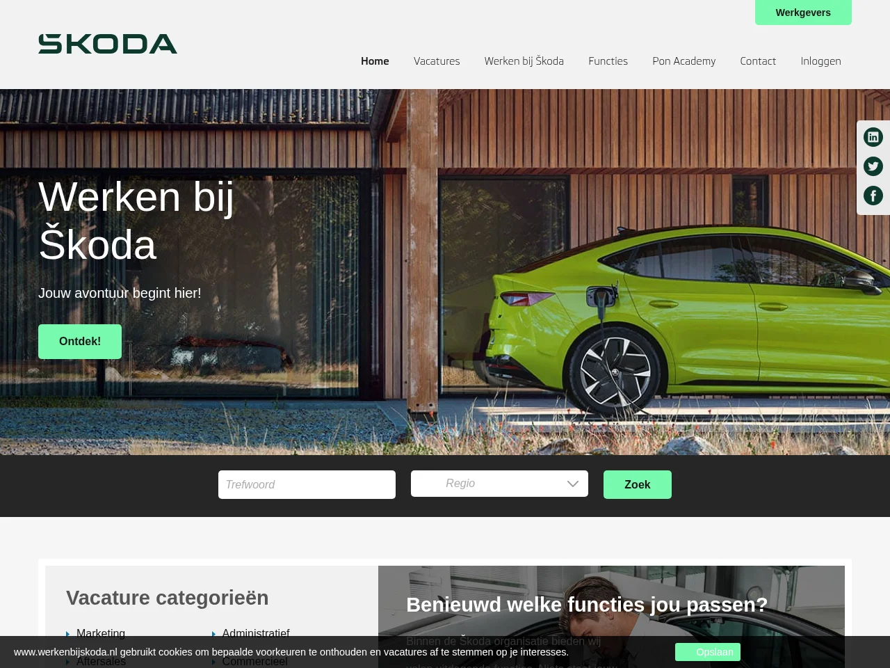 Werken bij Škoda screenshot Werken bij Škoda job board platform screenshot showing job search interface