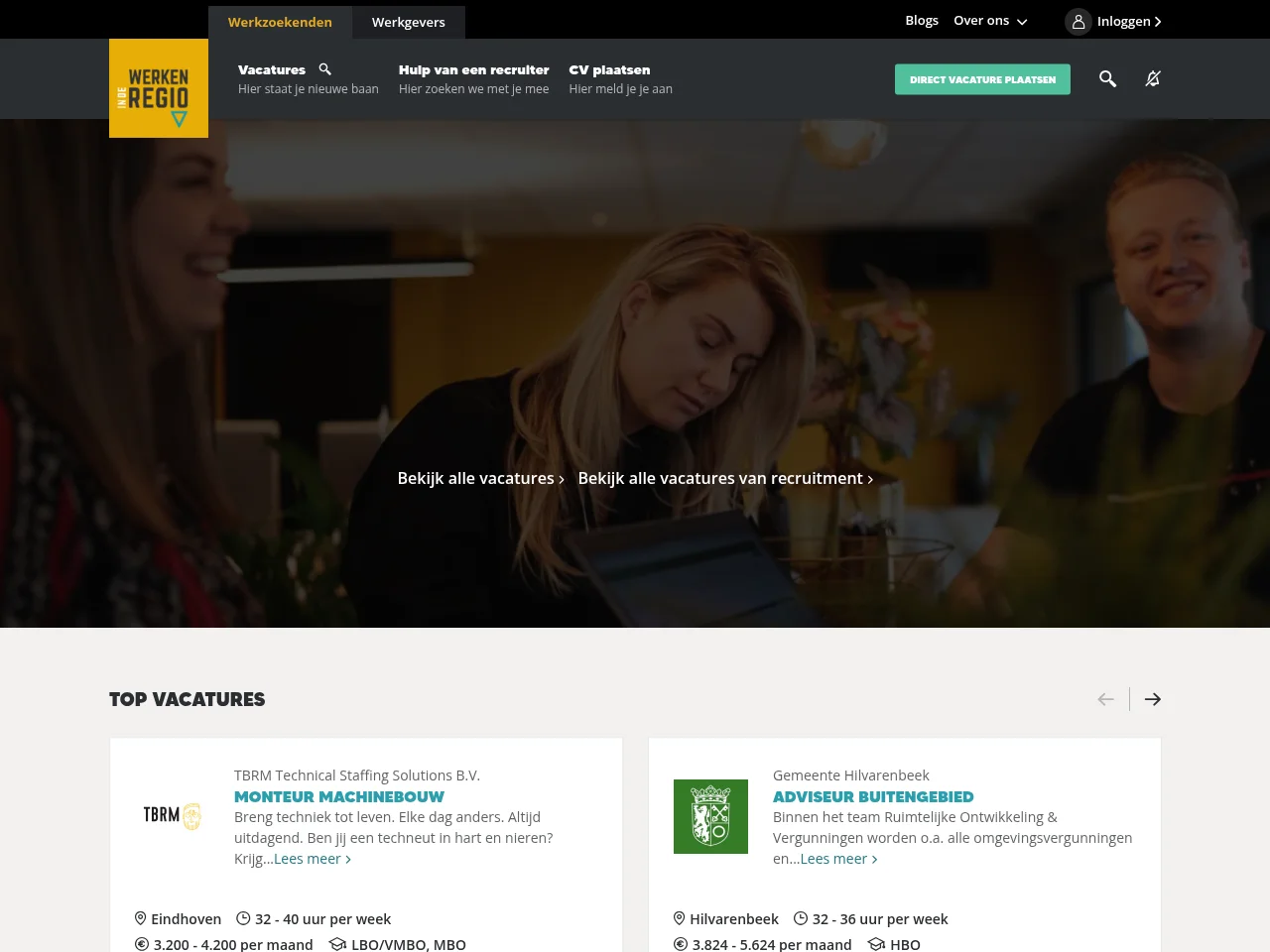 Werken in de Regio screenshot Werken in de Regio job board platform screenshot showing job search interface