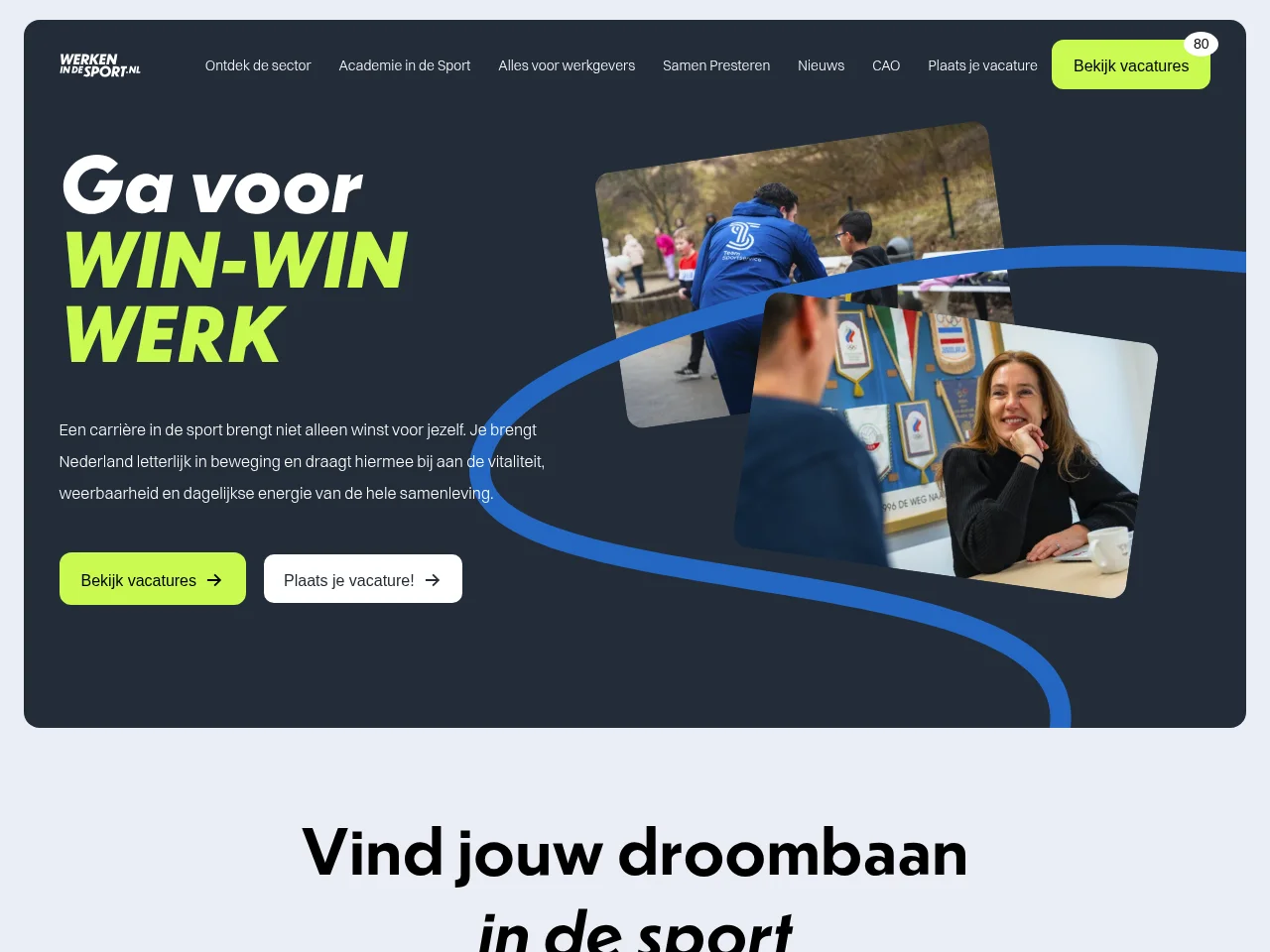 Werken in de sport screenshot Werken in de sport job board platform screenshot showing job search interface